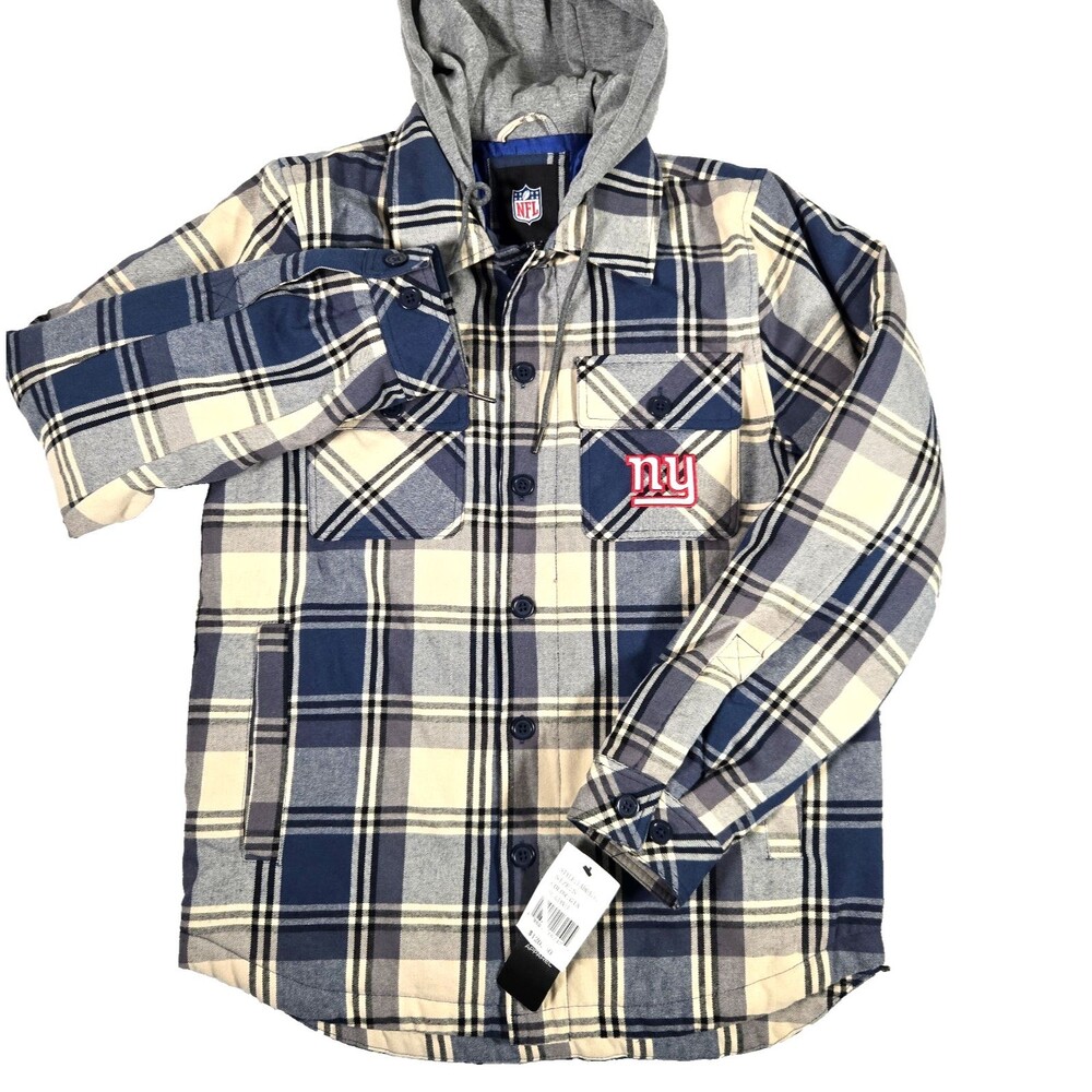 NFL New York Giants Men's Small Hooded Heavy Blue Flannel Quilted Jacket New
